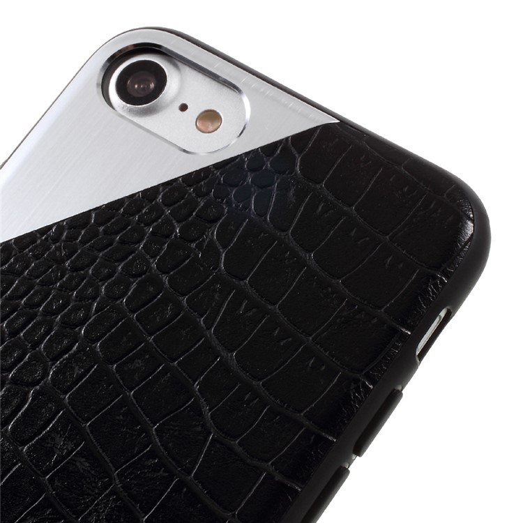 MEEPHONE Crocodile Leather Metal Sheet Coated Plastic + TPU Case for iPhone 7 4.7 - Black-3