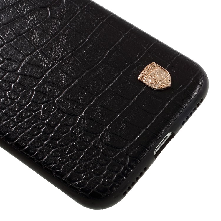 MEEPHONE Crocodile Leather Metal Sheet Coated Plastic + TPU Case for iPhone 7 4.7 - Black-4