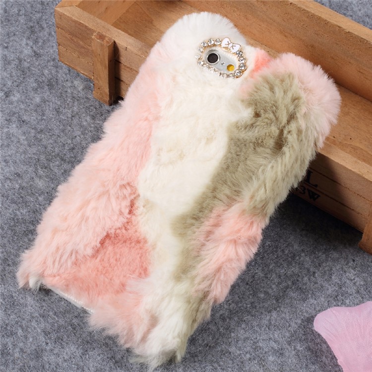 Rhinestone Studded Soft Rabbit Fur TPU Cell Phone Case for iPhone 6s Plus / 6 Plus - Pink / Grey-1