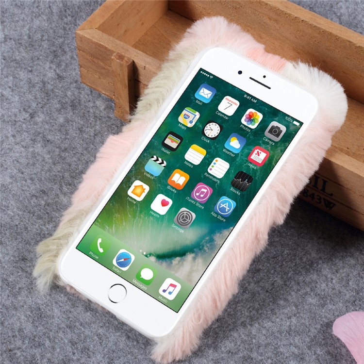Rhinestone Studded Soft Rabbit Fur TPU Cell Phone Case for iPhone 6s Plus / 6 Plus - Pink / Grey-2