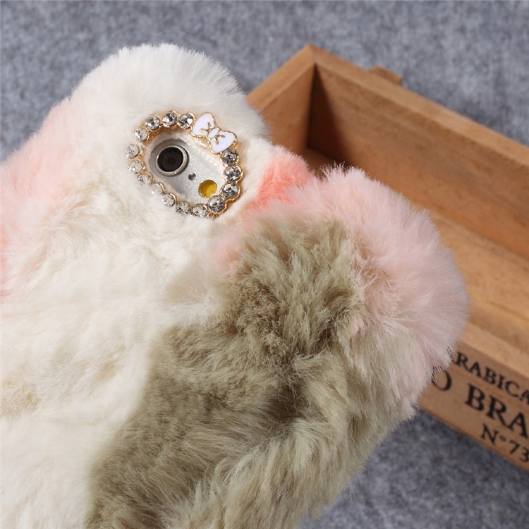 Rhinestone Studded Soft Rabbit Fur TPU Cell Phone Case for iPhone 6s Plus / 6 Plus - Pink / Grey-4
