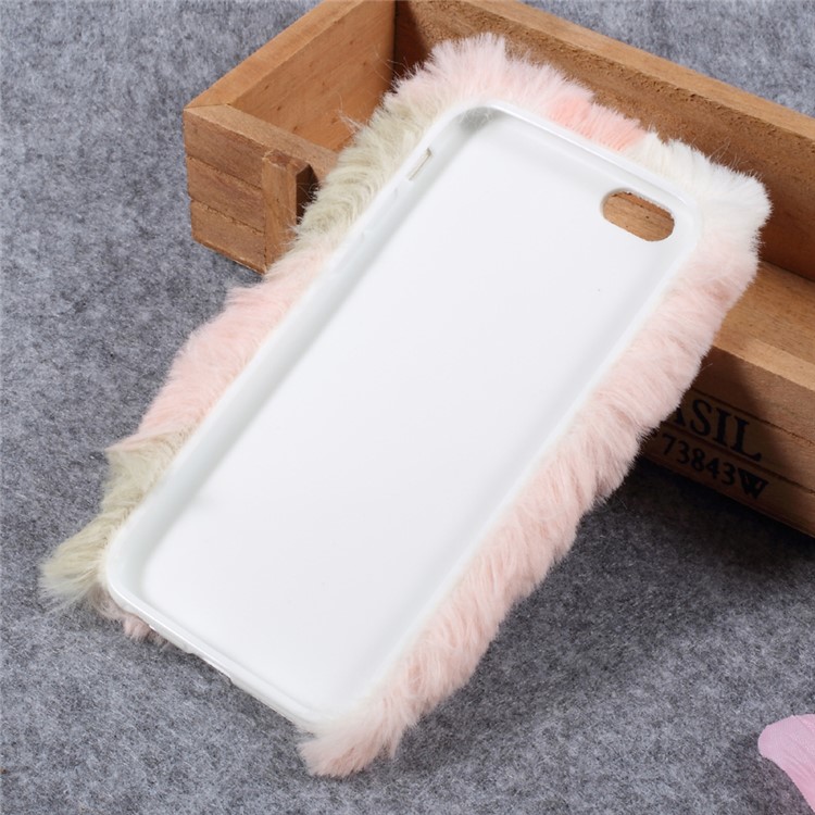 Rhinestone Studded Soft Rabbit Fur TPU Cell Phone Case for iPhone 6s Plus / 6 Plus - Pink / Grey-6