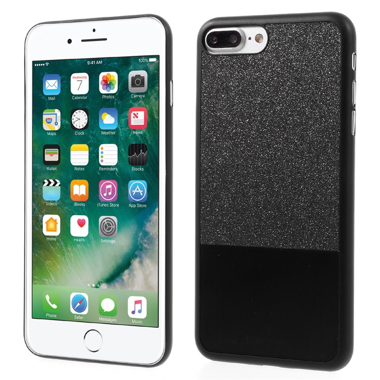 BUABEULRRY for iPhone 7 Plus Glittery Powder Leather Coated Hard Phone Case - Black-1