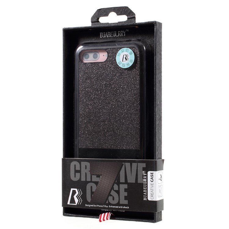 BUABEULRRY for iPhone 7 Plus Glittery Powder Leather Coated Hard Phone Case - Black-6