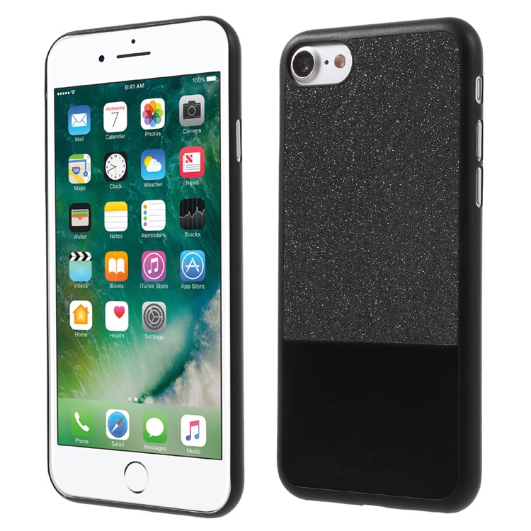 BUABEULRRY Glittery Powder Leather Coated Plastic Cover for iPhone 7 4.7 - Black-1