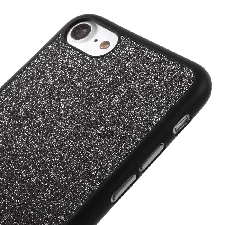 BUABEULRRY Glittery Powder Leather Coated Plastic Cover for iPhone 7 4.7 - Black-3