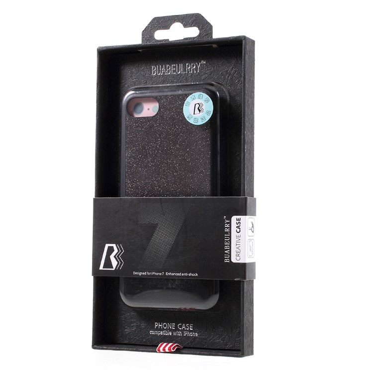 BUABEULRRY Glittery Powder Leather Coated Plastic Cover for iPhone 7 4.7 - Black-6