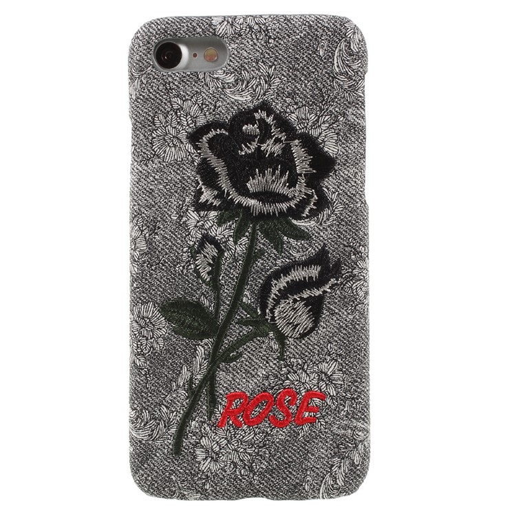 3D Embroidery Rose Leather Coated PC Hard Case for iPhone 7 4.7 inch - Grey-1