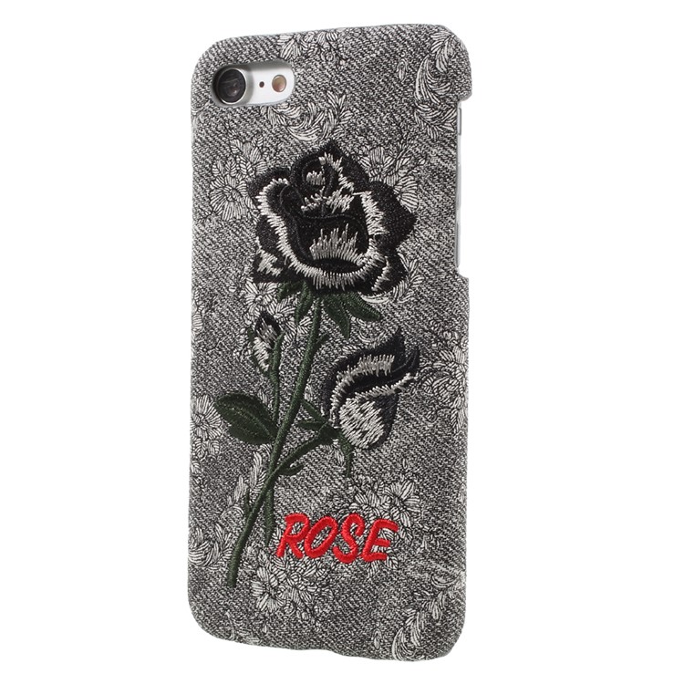3D Embroidery Rose Leather Coated PC Hard Case for iPhone 7 4.7 inch - Grey-2