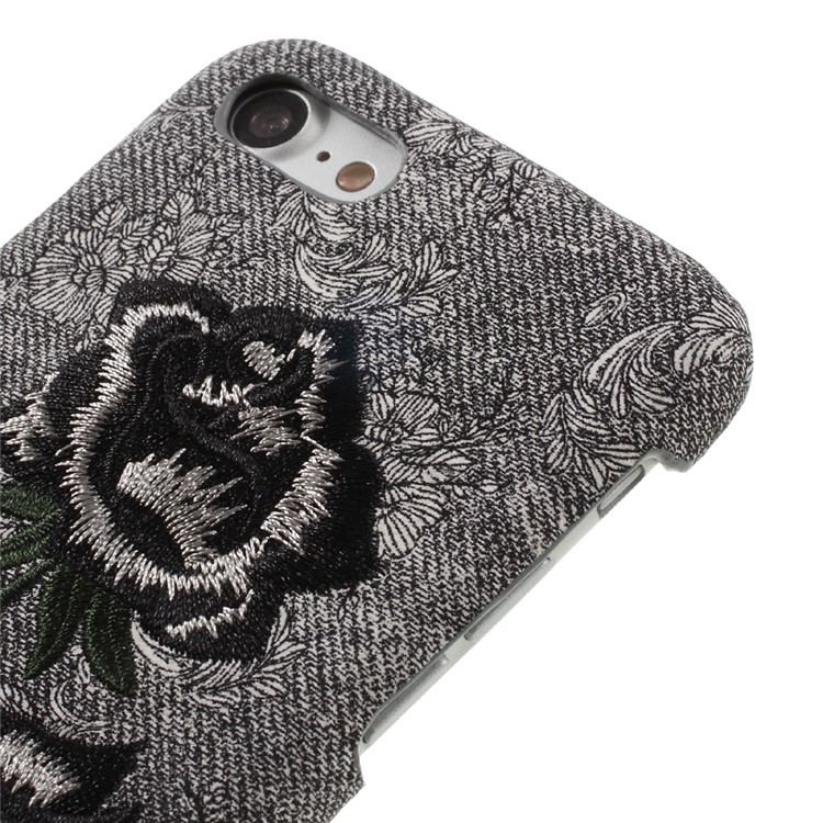 3D Embroidery Rose Leather Coated PC Hard Case for iPhone 7 4.7 inch - Grey-4