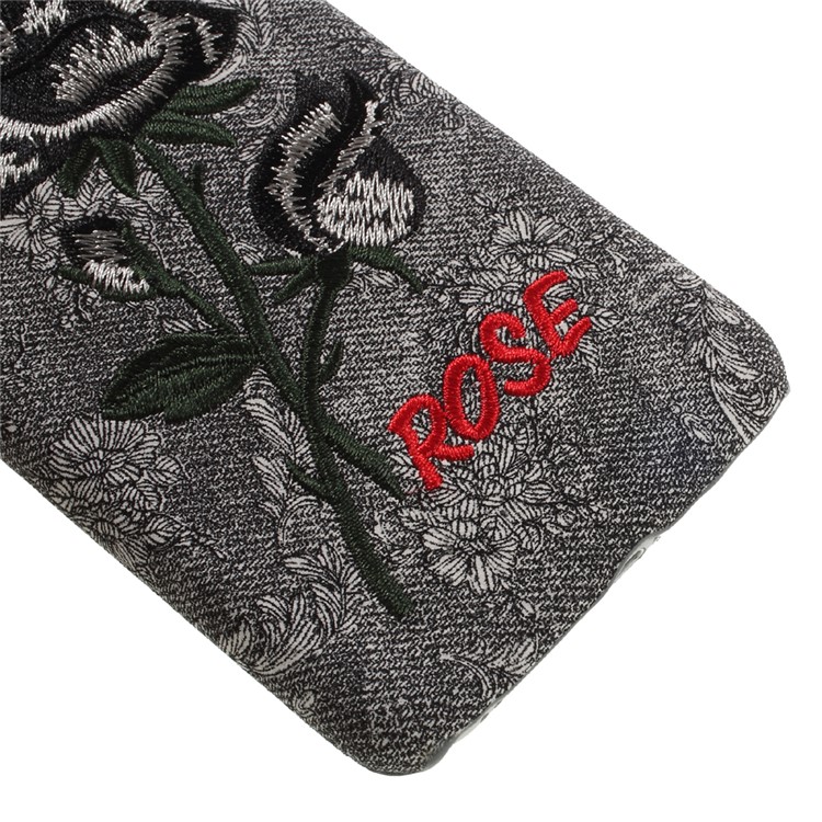 3D Embroidery Rose Leather Coated PC Hard Case for iPhone 7 4.7 inch - Grey-5