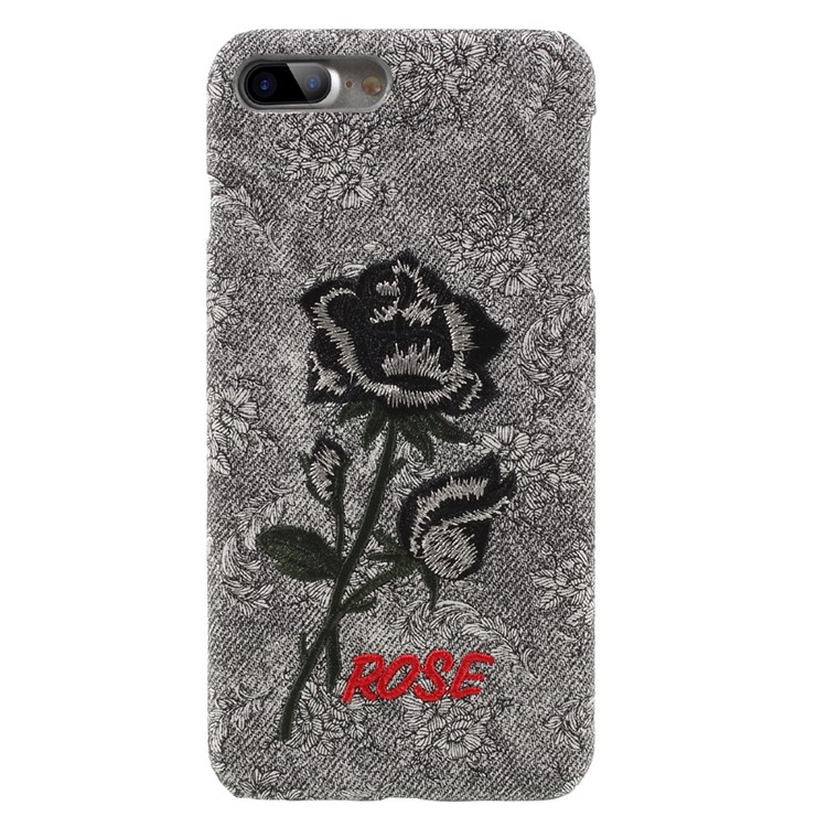 3D Embroidery Rose Leather Coated Hard Case for iPhone 7 Plus - Grey-1