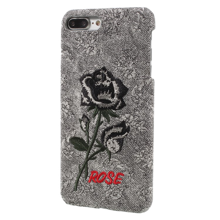 3D Embroidery Rose Leather Coated Hard Case for iPhone 7 Plus - Grey-2