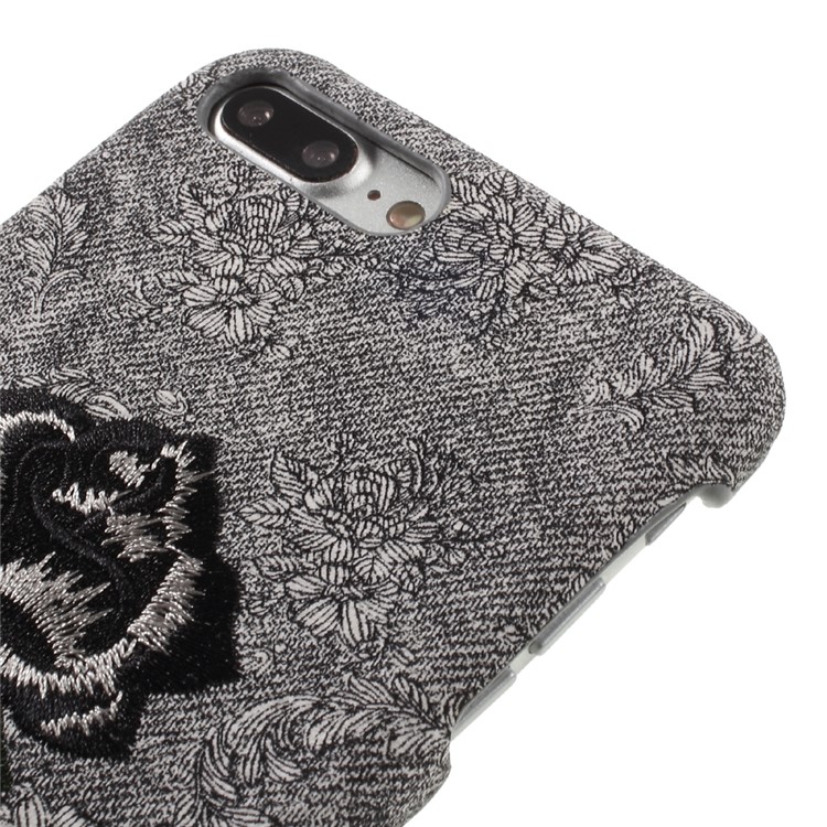 3D Embroidery Rose Leather Coated Hard Case for iPhone 7 Plus - Grey-4