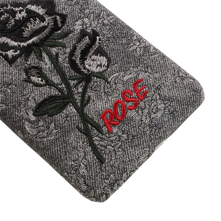 3D Embroidery Rose Leather Coated Hard Case for iPhone 7 Plus - Grey-5