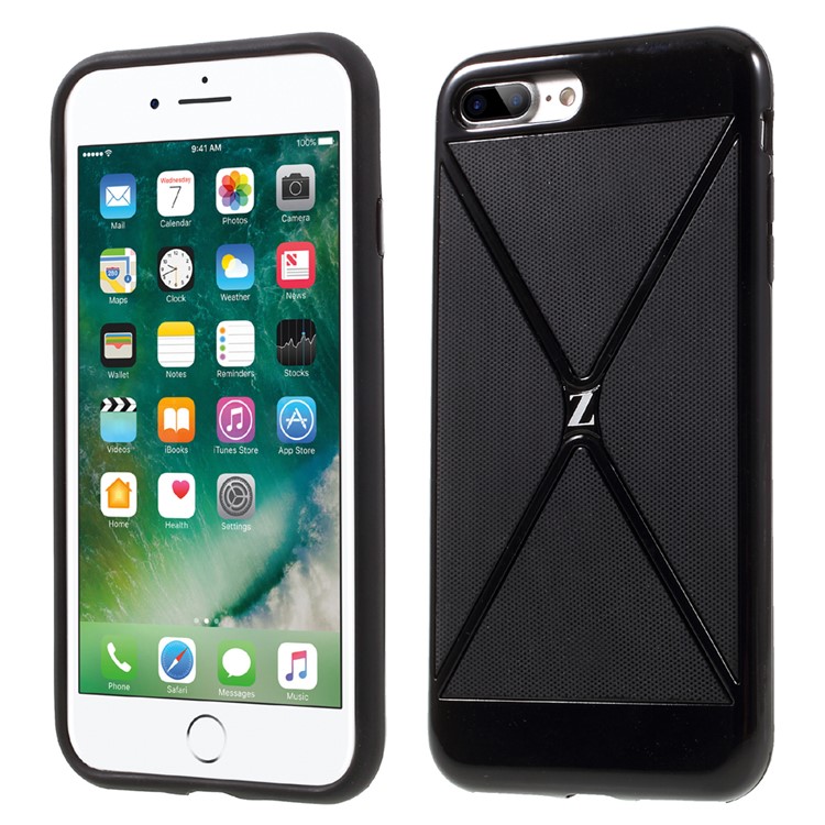 X-pattern Hybrid Phone Case Glossy Plastic + Mesh TPU for iPhone 7 Plus 5.5 - Black-1