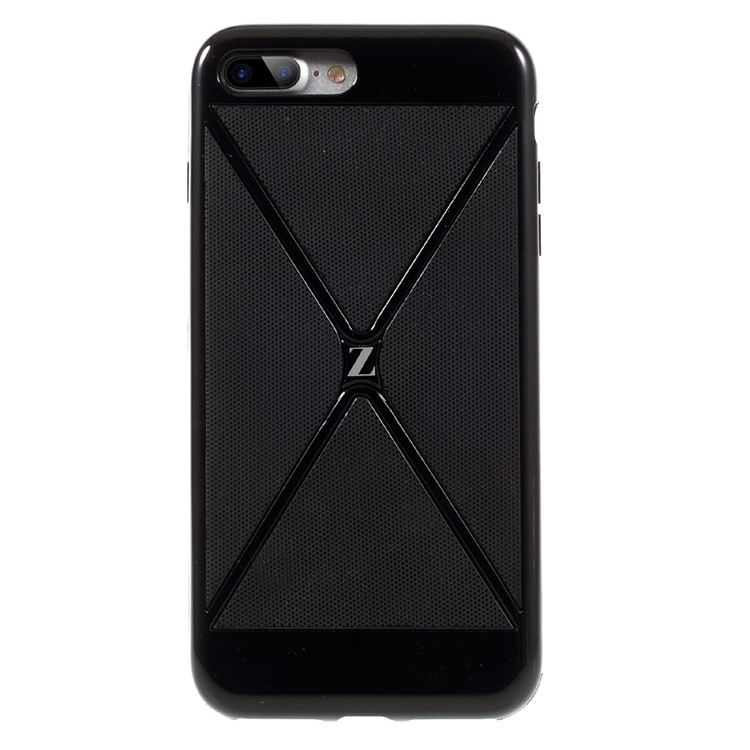 X-pattern Hybrid Phone Case Glossy Plastic + Mesh TPU for iPhone 7 Plus 5.5 - Black-2