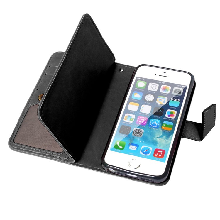 Crazy Horse 9 Card Slots Leather Wallet Case for iPhone SE / 5s / 5 - Black-5