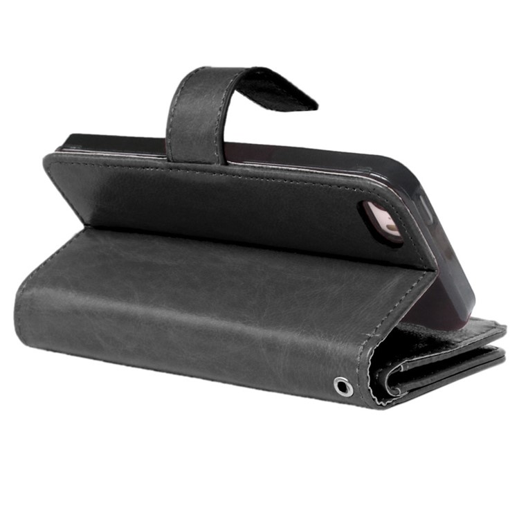 Crazy Horse 9 Card Slots Leather Wallet Case for iPhone SE / 5s / 5 - Black-7