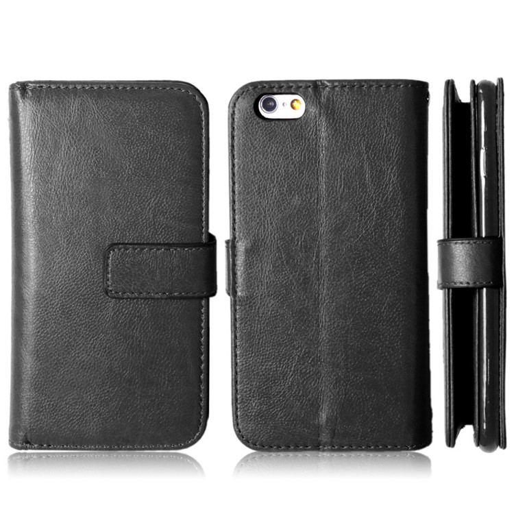 Crazy Horse 9 Card Slots Leather Wallet Case for iPhone 6s Plus/6 Plus - Black-2