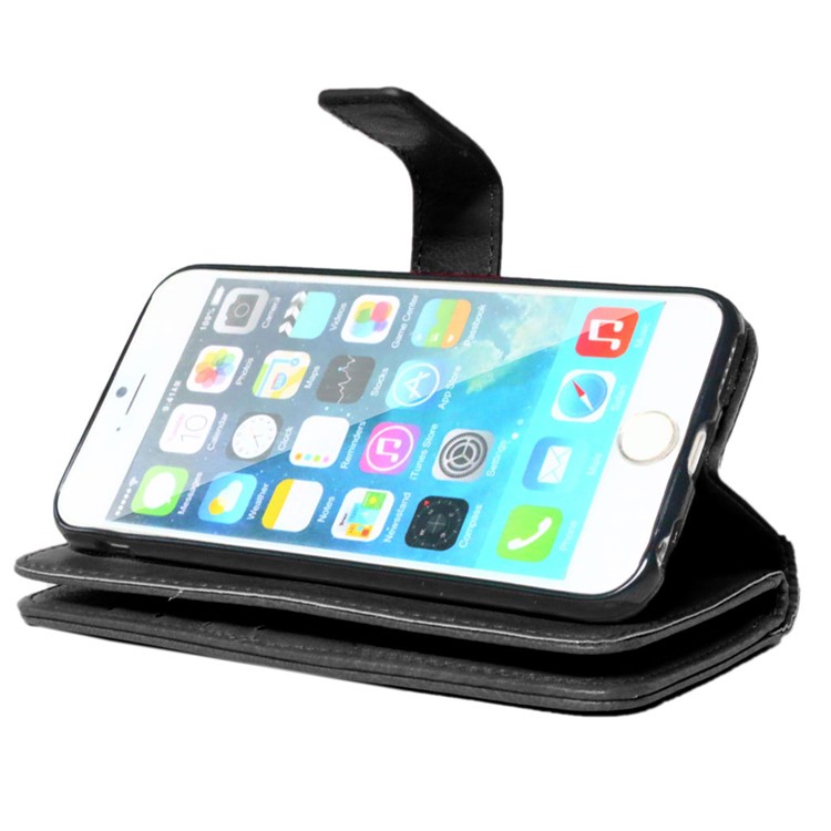 Crazy Horse 9 Card Slots Leather Wallet Case for iPhone 6s Plus/6 Plus - Black-6
