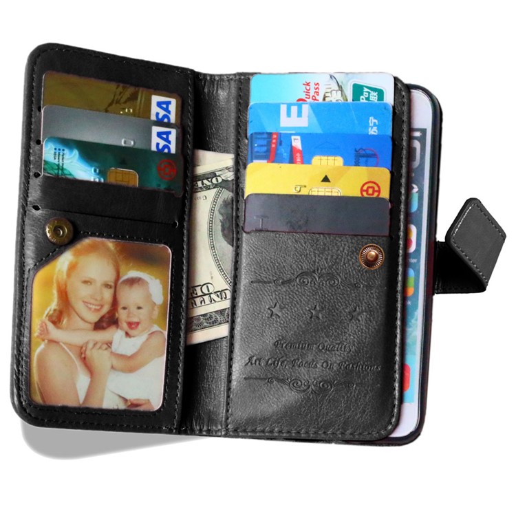 Crazy Horse 9 Card Slots Leather Wallet Case for iPhone 6s Plus/6 Plus - Black-8