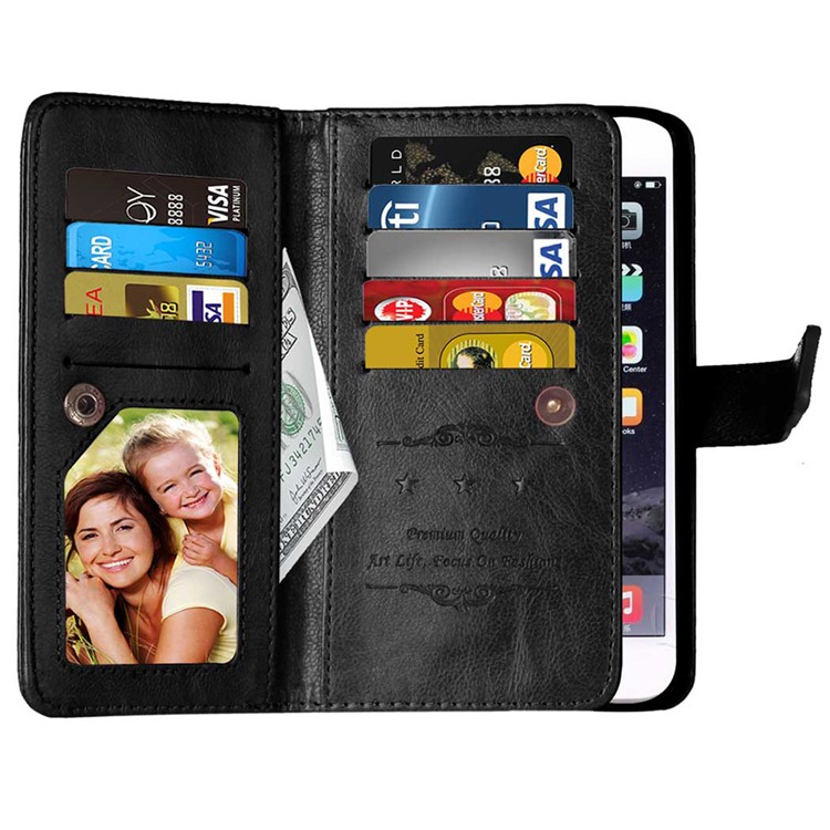 Crazy Horse 9 Card Slots Wallet Leather Phone Case for iPhone 7 Plus 5.5 inch - Black-2