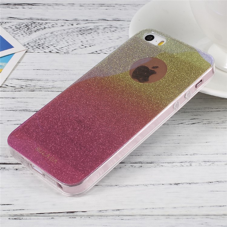 SULADA Gradient Color Flash Powder TPU Mobile Case for iPhone SE/5s/5 - Red-1