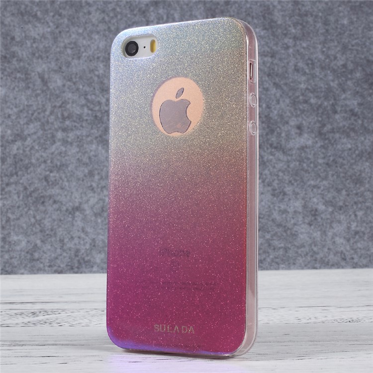 SULADA Gradient Color Flash Powder TPU Mobile Case for iPhone SE/5s/5 - Red-3