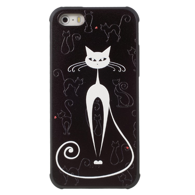 Wrapped Edges Embossed TPU Mobile Cover for iPhone SE 5s 5 - White Cat-1