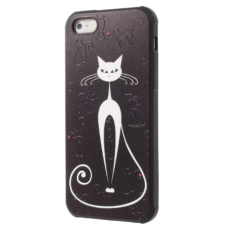Wrapped Edges Embossed TPU Mobile Cover for iPhone SE 5s 5 - White Cat-4