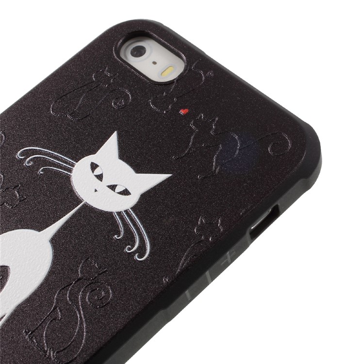 Wrapped Edges Embossed TPU Mobile Cover for iPhone SE 5s 5 - White Cat-6