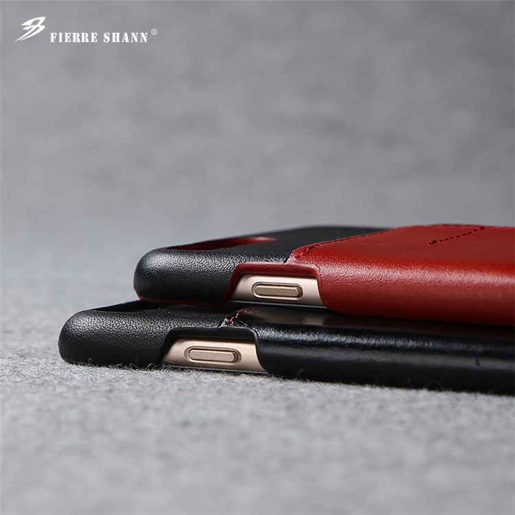 FIERRE SHANN Genuine Leather Skin Hard Cell Phone Cover for iPhone 7 with Card Slot - Black-10