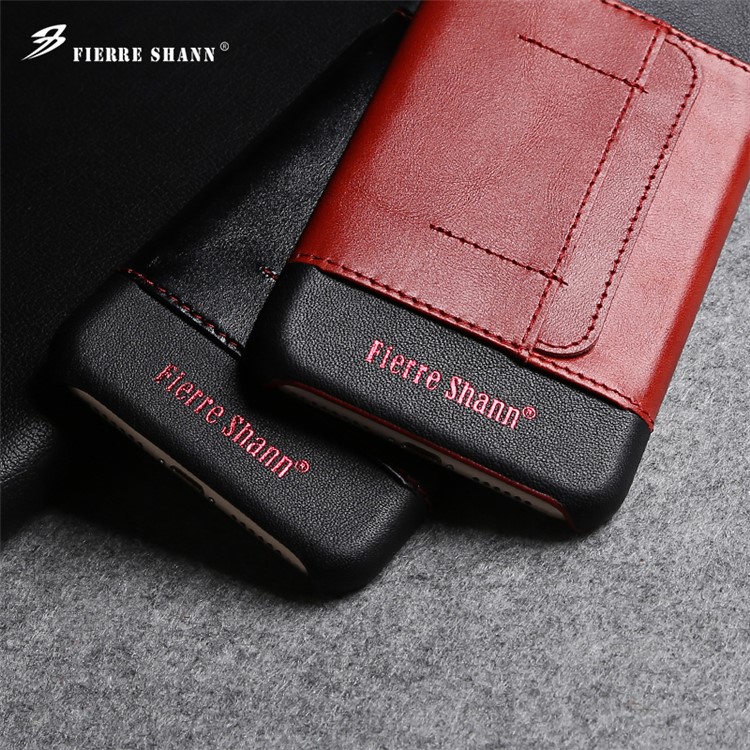 FIERRE SHANN Genuine Leather Skin Hard Cell Phone Cover for iPhone 7 with Card Slot - Black-11