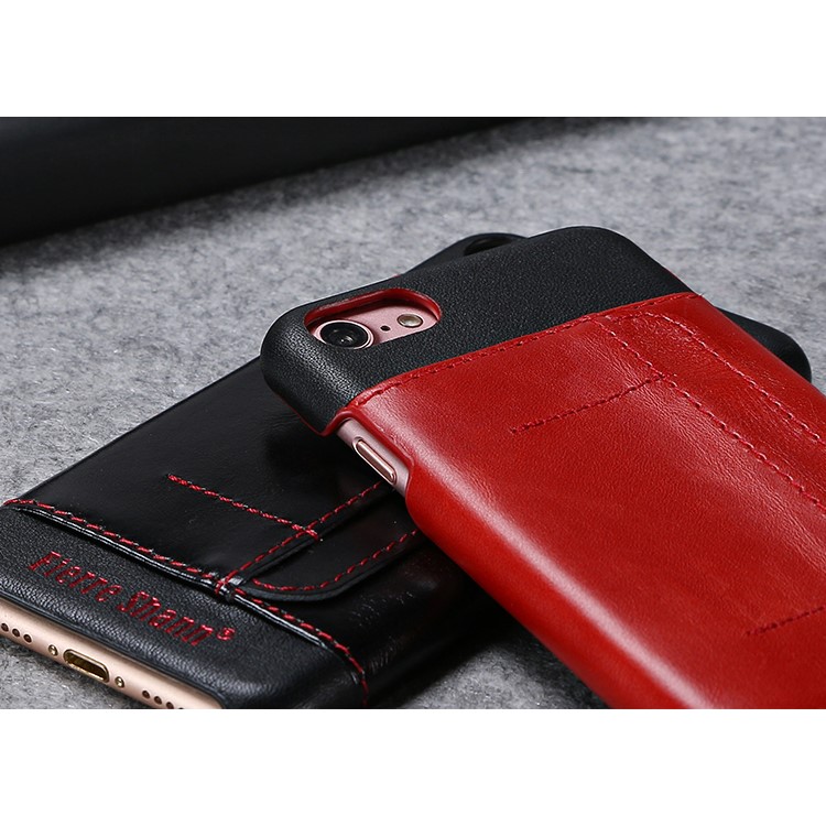 FIERRE SHANN Genuine Leather Skin Hard Cell Phone Cover for iPhone 7 with Card Slot - Black-13