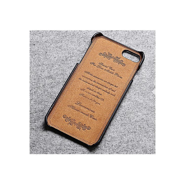 FIERRE SHANN Genuine Leather Skin Hard Cell Phone Cover for iPhone 7 with Card Slot - Black-3