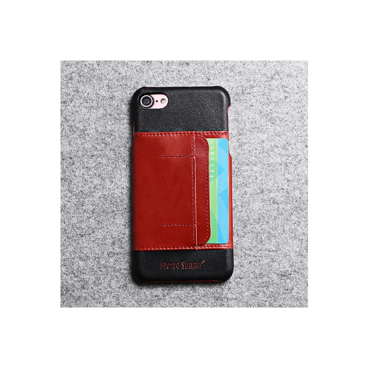 FIERRE SHANN Genuine Leather Skin Hard Cell Phone Cover for iPhone 7 with Card Slot - Black-6