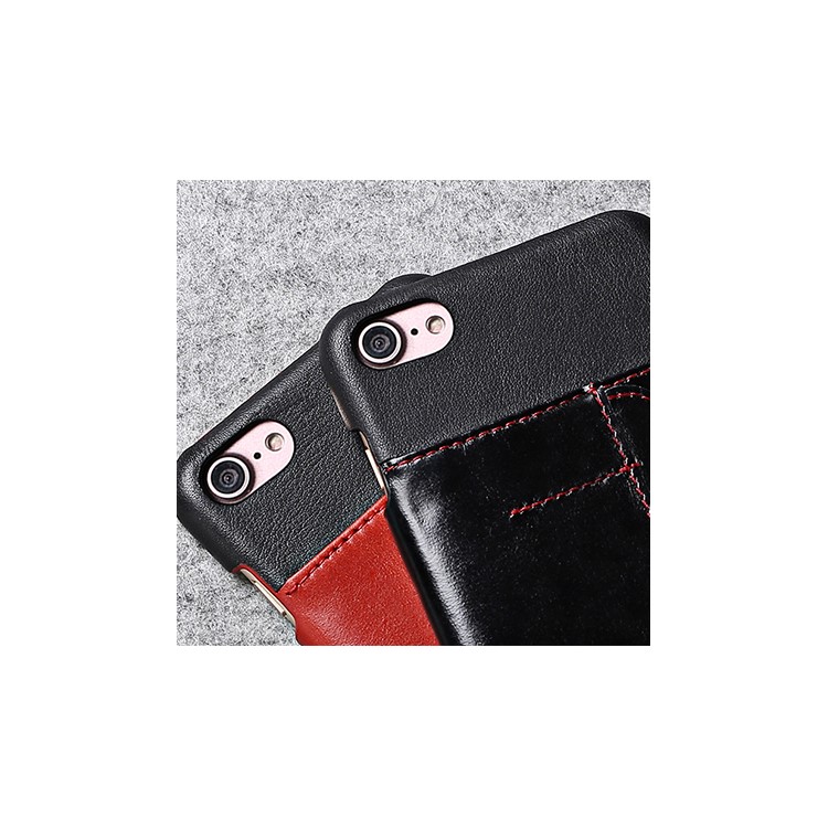 FIERRE SHANN Genuine Leather Skin Hard Cell Phone Cover for iPhone 7 with Card Slot - Black-7