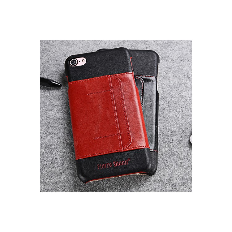 FIERRE SHANN Genuine Leather Skin Hard Cell Phone Cover for iPhone 7 with Card Slot - Black-9