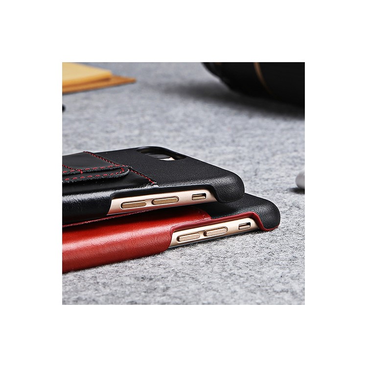 FIERRE SHANN Genuine Leather Coated Hard Phone Case for iPhone 7 Plus with Card Slot - Black-10