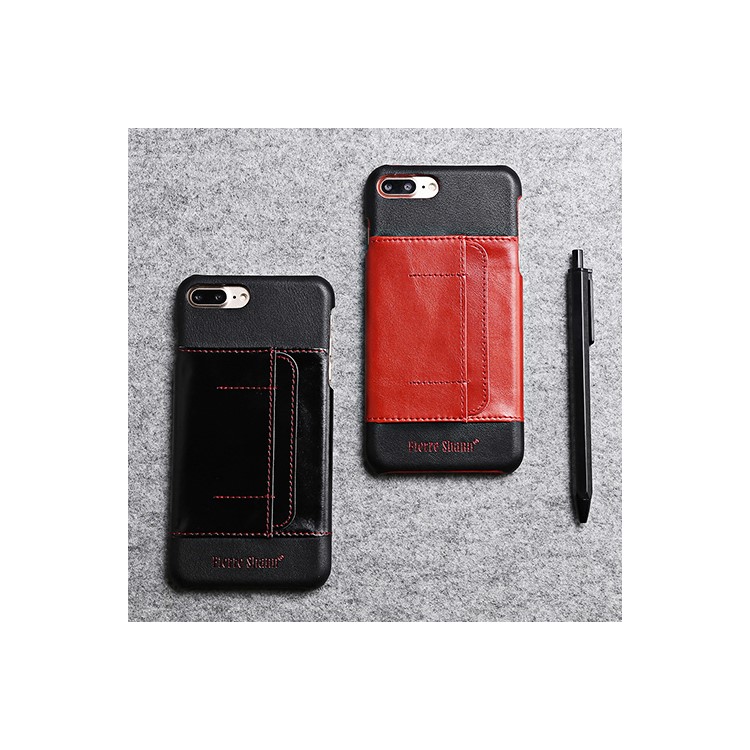FIERRE SHANN Genuine Leather Coated Hard Phone Case for iPhone 7 Plus with Card Slot - Black-11