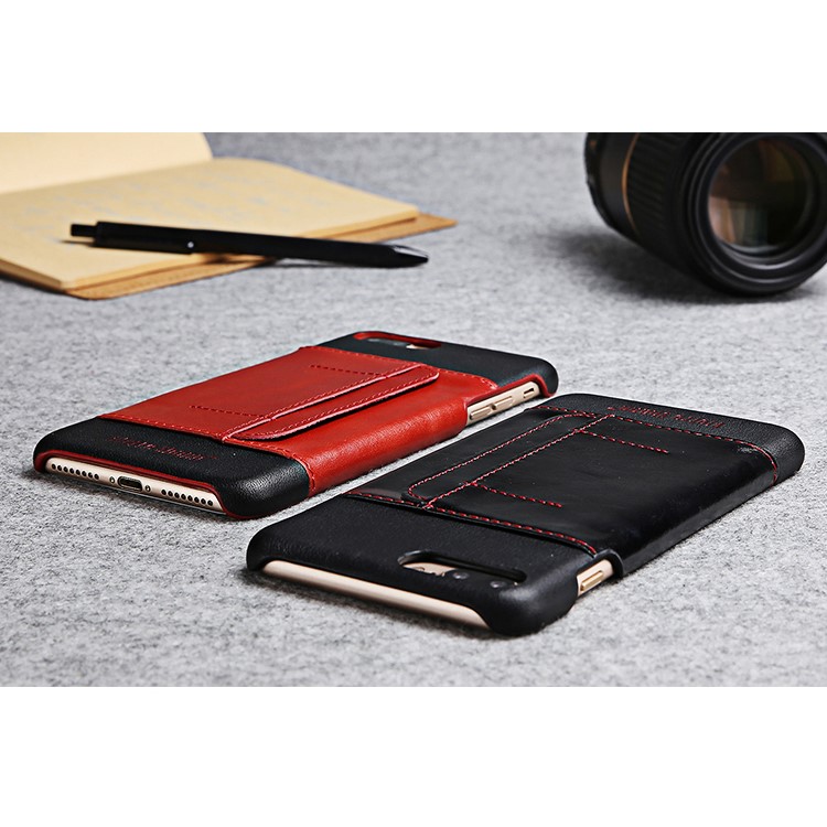 FIERRE SHANN Genuine Leather Coated Hard Phone Case for iPhone 7 Plus with Card Slot - Black-12