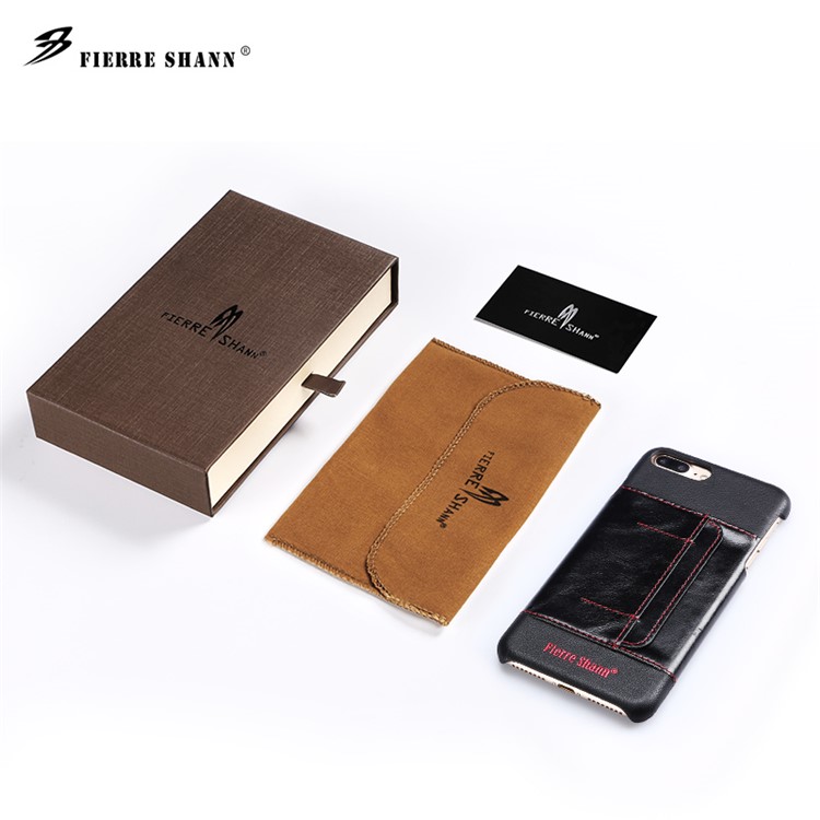 FIERRE SHANN Genuine Leather Coated Hard Phone Case for iPhone 7 Plus with Card Slot - Black-13