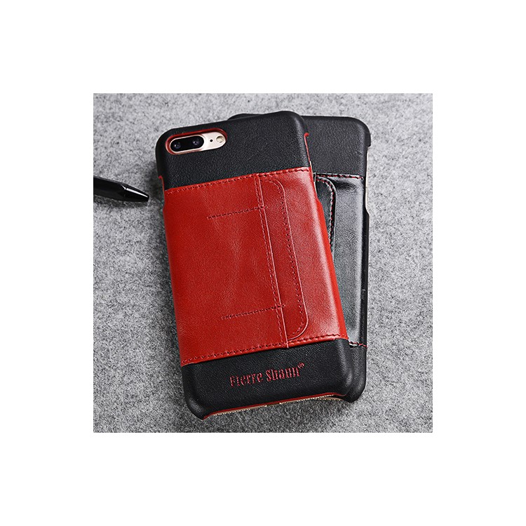 FIERRE SHANN Genuine Leather Coated Hard Phone Case for iPhone 7 Plus with Card Slot - Black-7