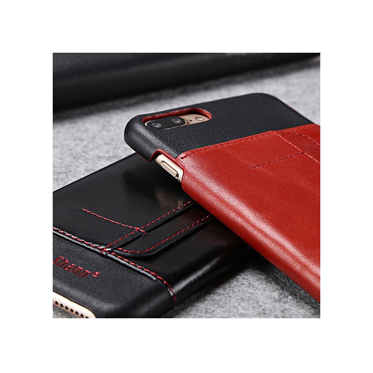 FIERRE SHANN Genuine Leather Coated Hard Phone Case for iPhone 7 Plus with Card Slot - Black-8