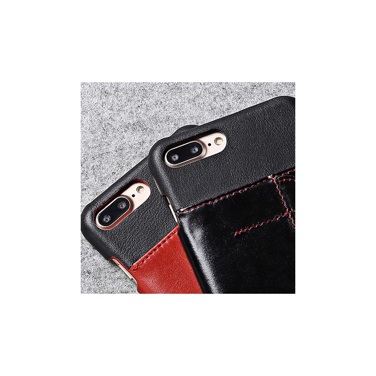 FIERRE SHANN Genuine Leather Coated Hard Phone Case for iPhone 7 Plus with Card Slot - Black-9
