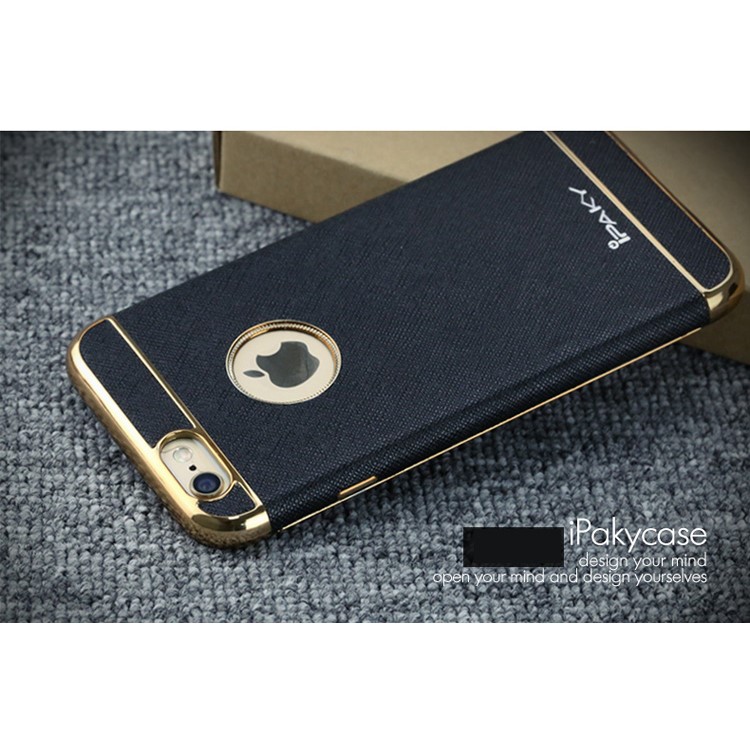 IPAKY Plating Leather Coated TPU Back Phone Accessory for iPhone 6s 6 with Cross Texture - Black-5