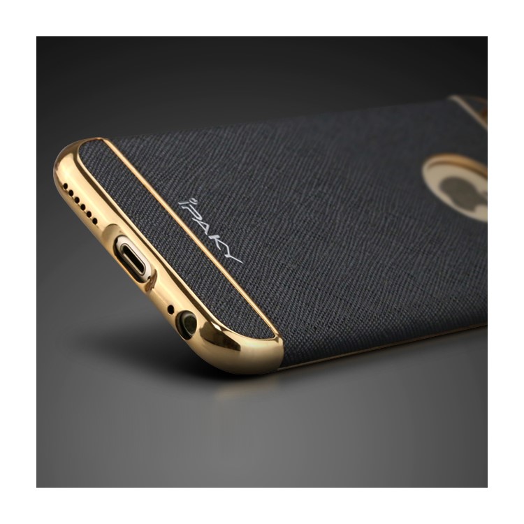 IPAKY Plating Leather Coated TPU Cell Phone Case for iPhone 6s Plus / 6 Plus with Cross Texture - Black-2