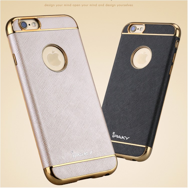 IPAKY Plating Leather Coated TPU Cell Phone Case for iPhone 6s Plus / 6 Plus with Cross Texture - Black-3