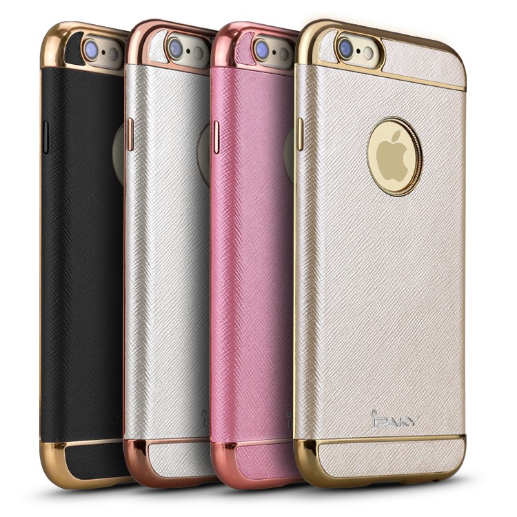 IPAKY Plating Leather Coated TPU Cell Phone Case for iPhone 6s Plus / 6 Plus with Cross Texture - Black-8